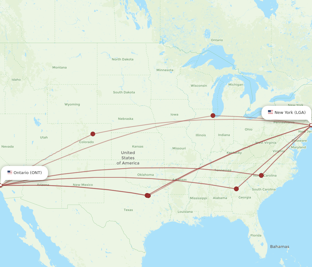 LGA-ONT flight routes