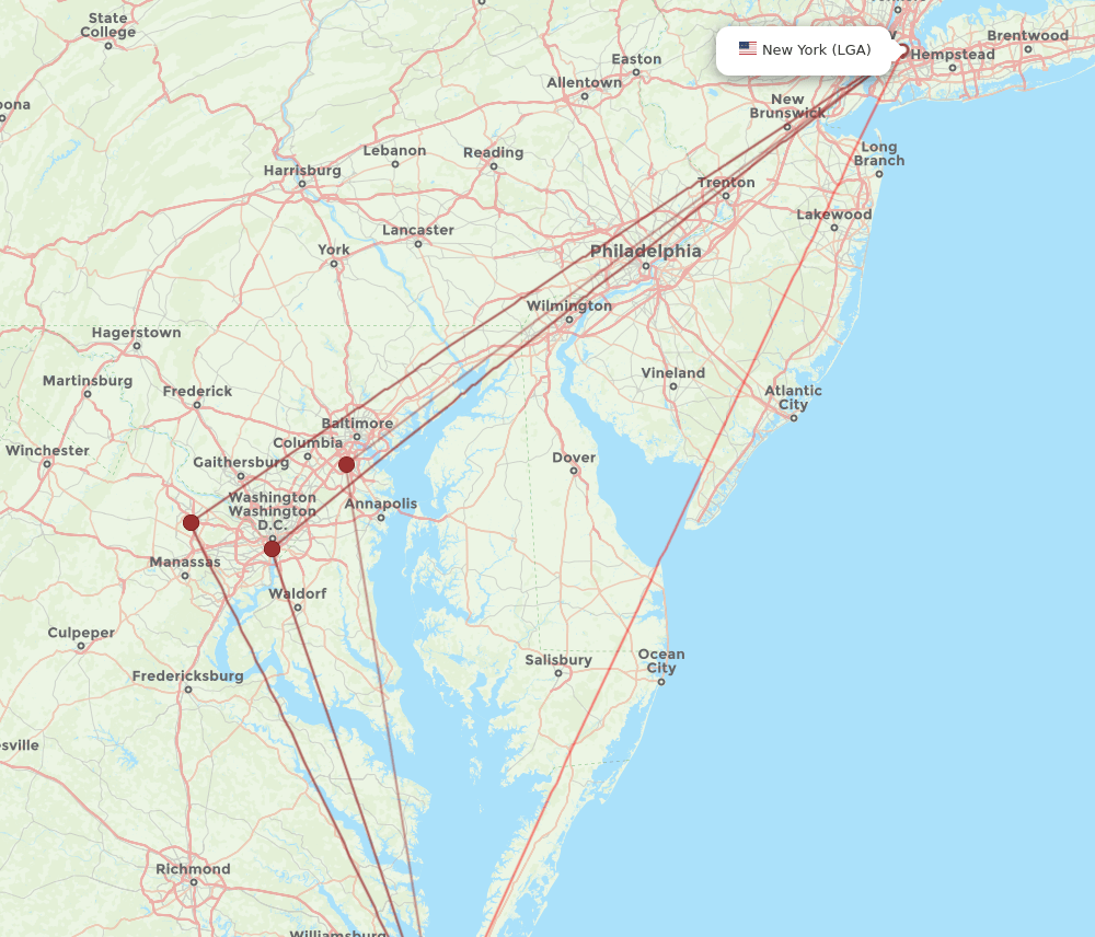 LGA-ORF flight routes