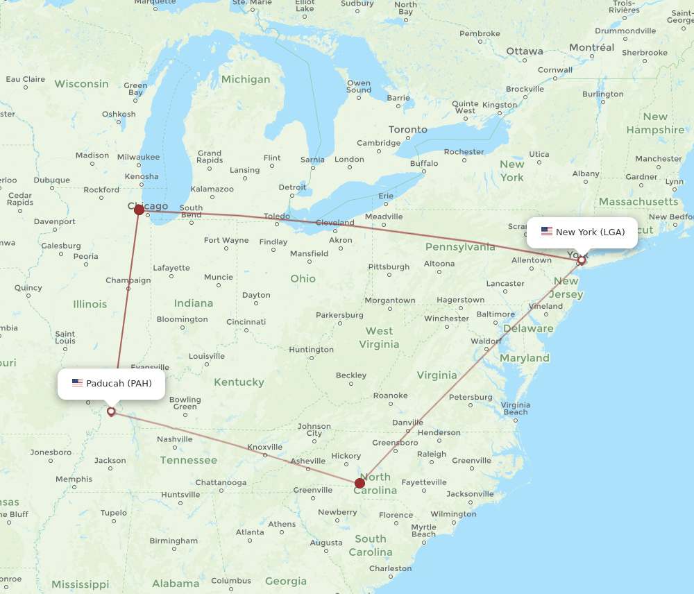 LGA-PAH flight routes