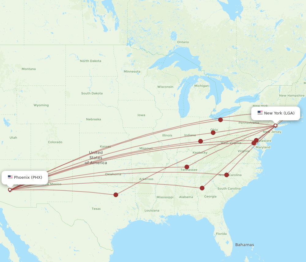 LGA to PHX flights and routes map