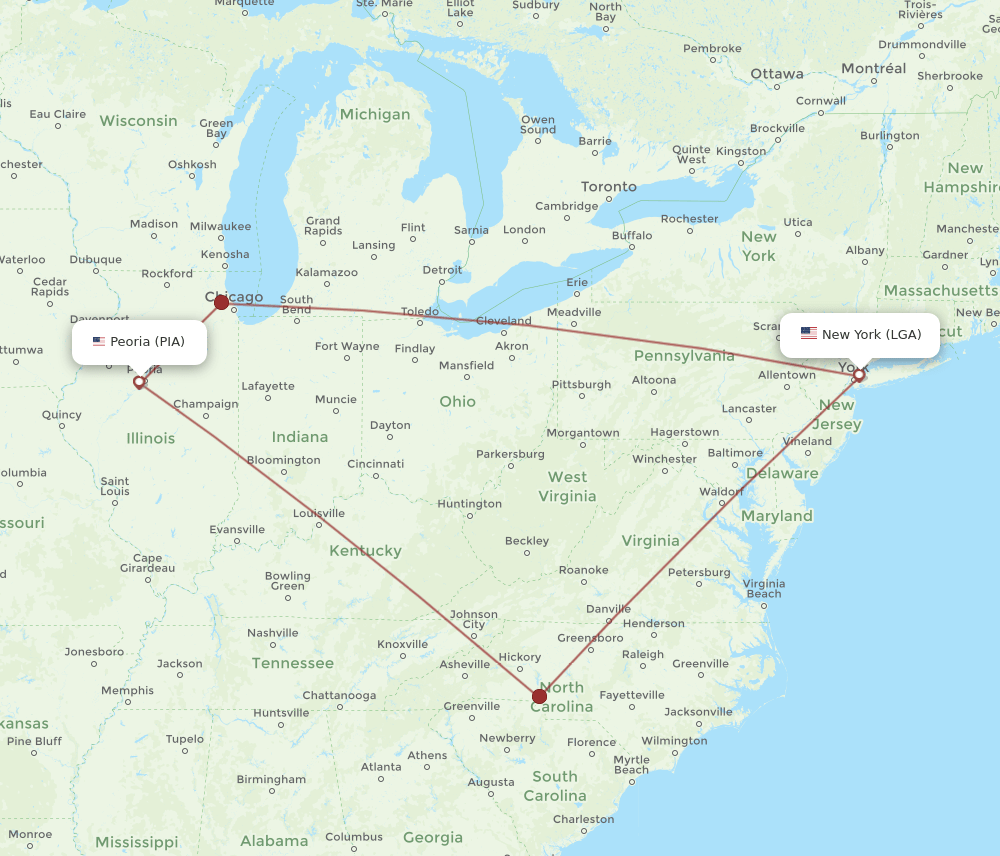 LGA-PIA flight routes