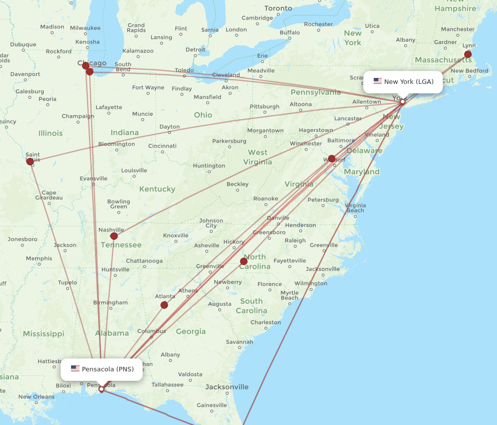 LGA to PNS flights and routes map