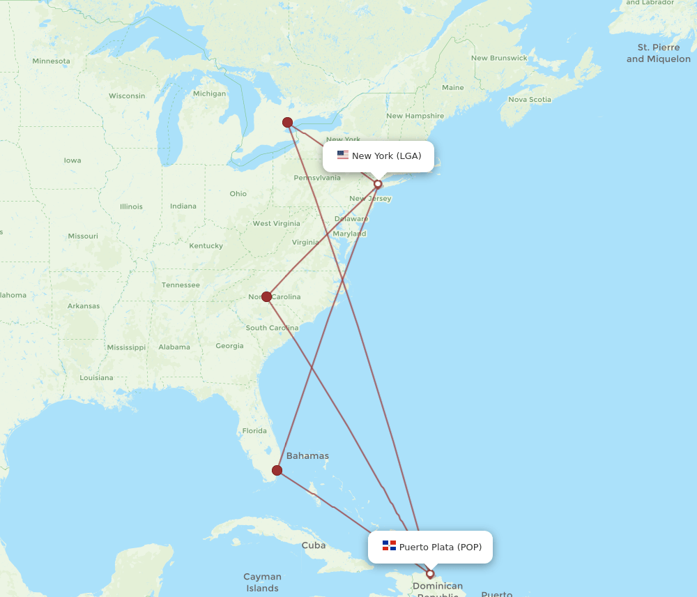 LGA to POP flights and routes map