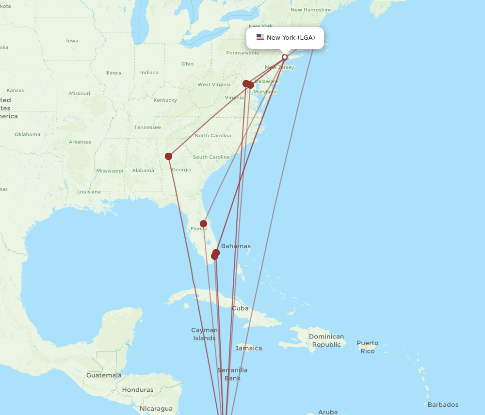 LGA-PTY flight routes