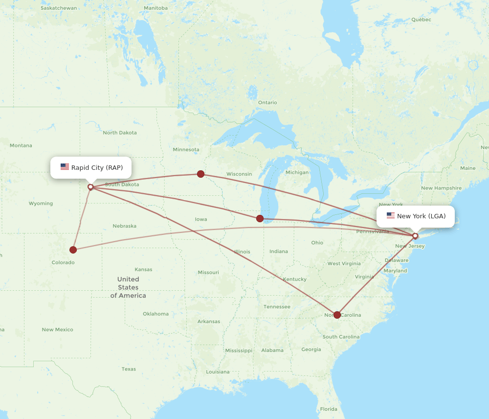 LGA-RAP flight routes
