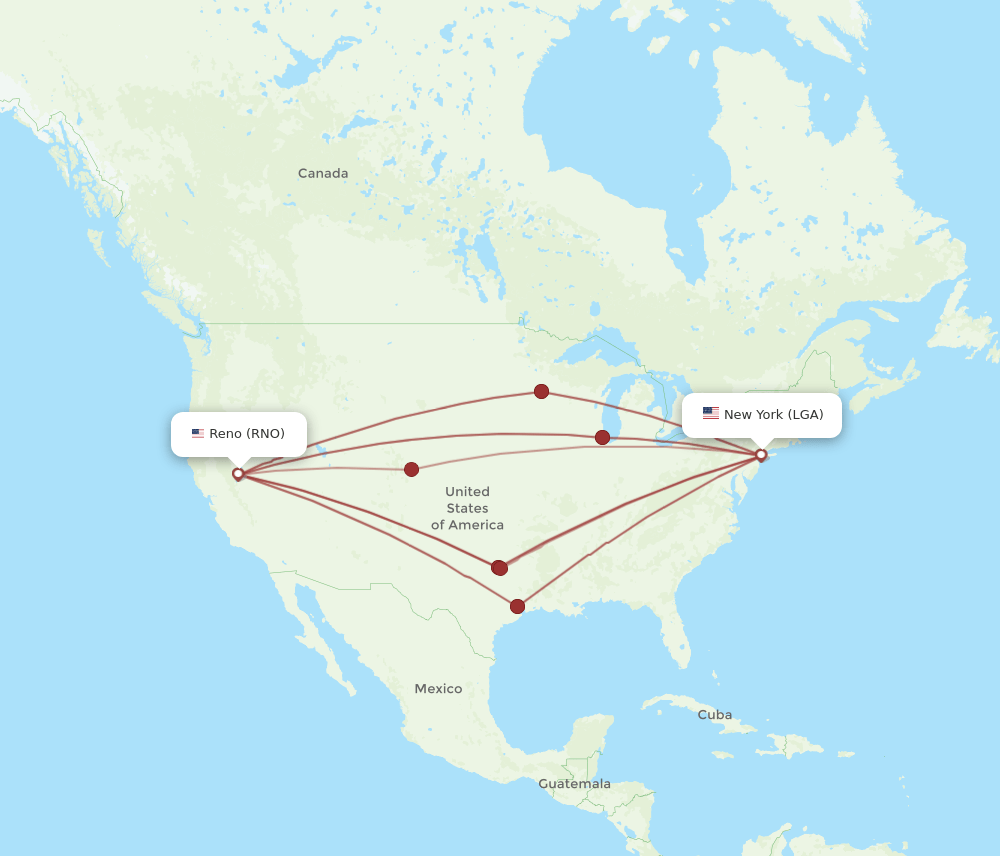 LGA to RNO flights and routes map