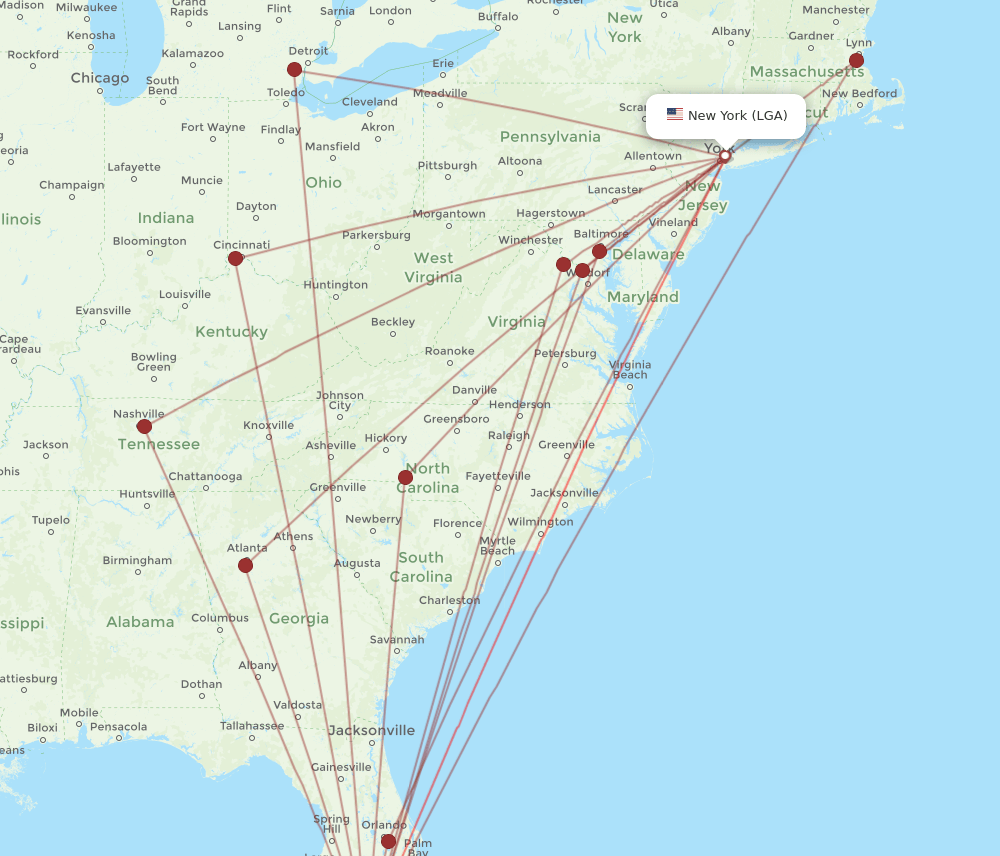 LGA-RSW flight routes