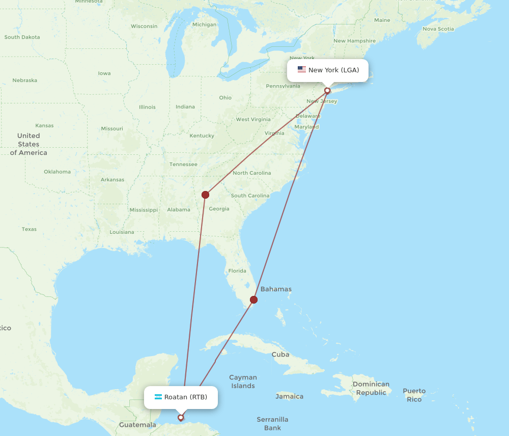 LGA-RTB flight routes