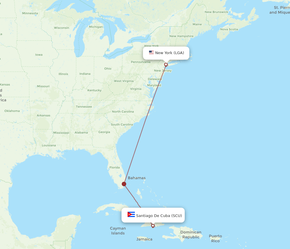 Santiago - New York route map and flight paths