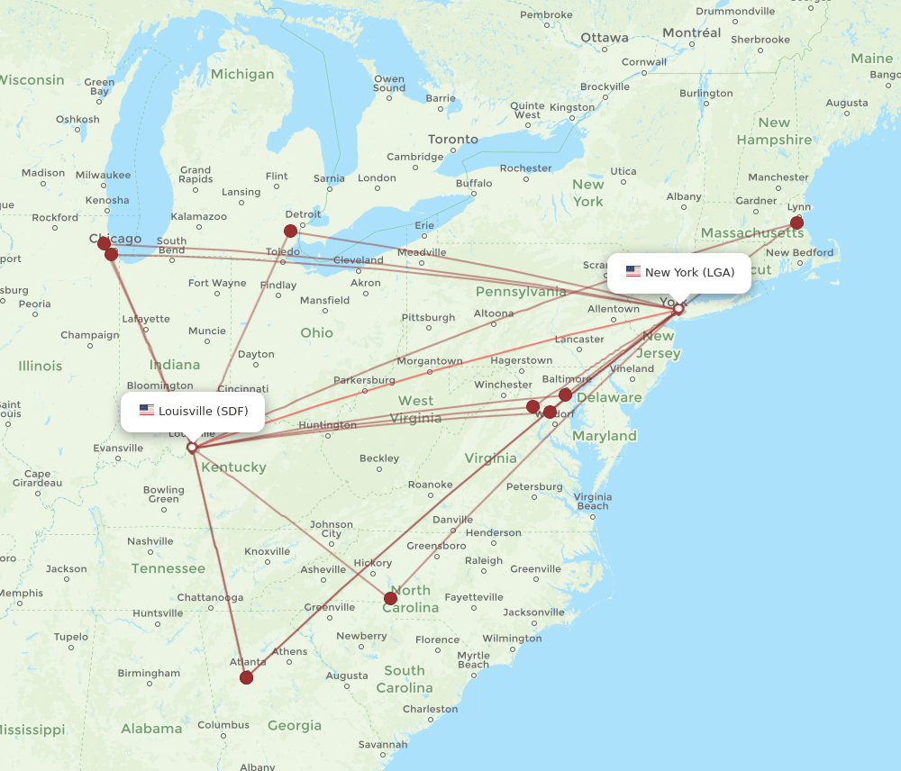 LGA-SDF flight routes