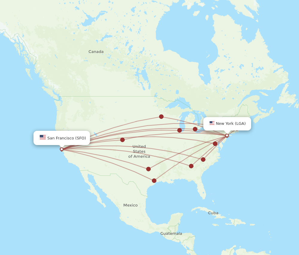 LGA to SFO flights and routes map