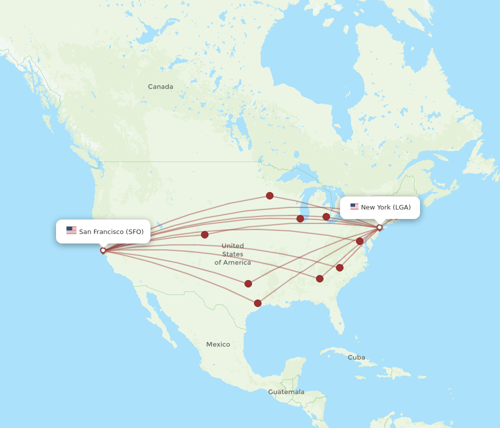 LGA-SFO flight routes