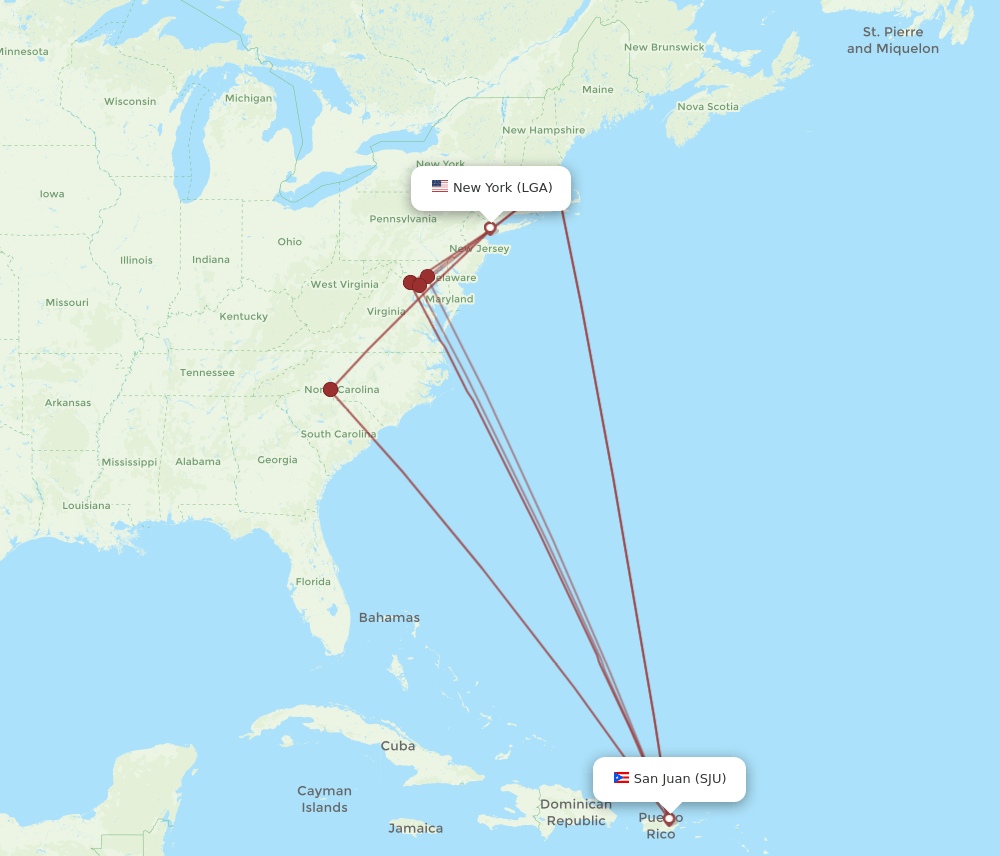 LGA to SJU flights and routes map