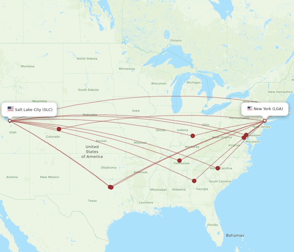 LGA to SLC flights and routes map