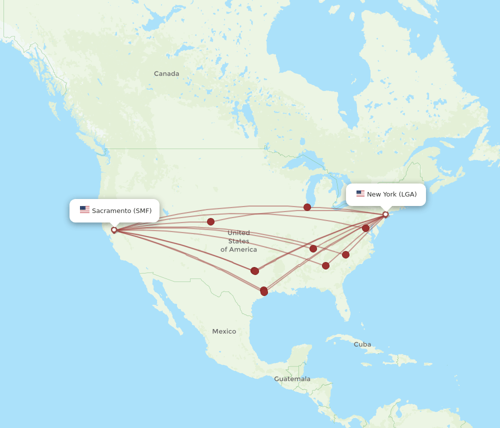 LGA-SMF flight routes