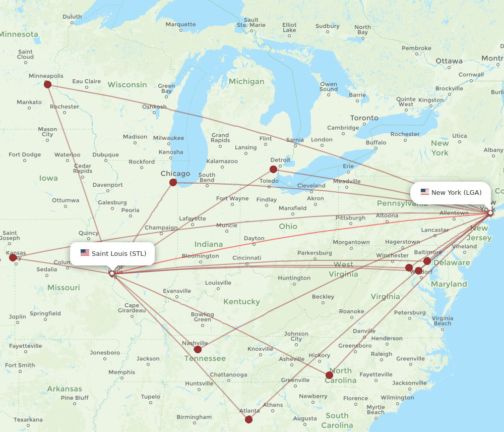 LGA-STL flight routes