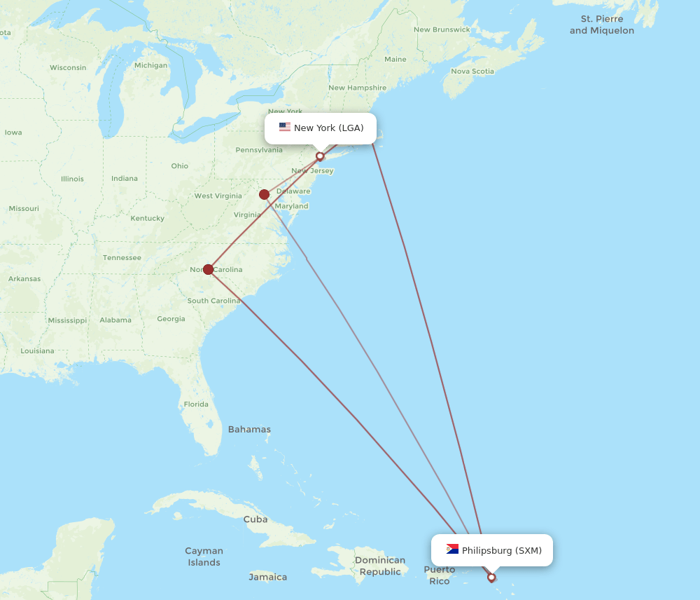LGA-SXM flight routes