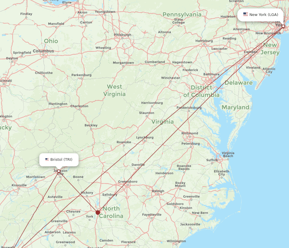 LGA-TRI flight routes