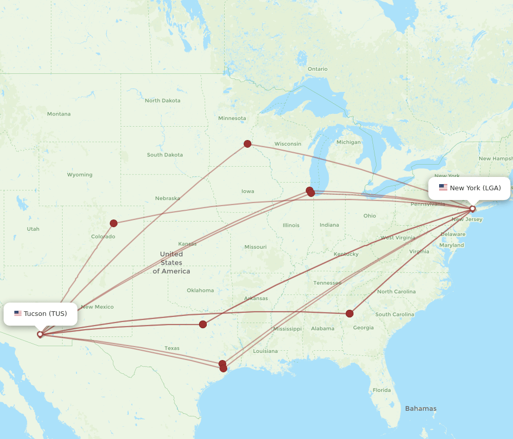 LGA-TUS flight routes
