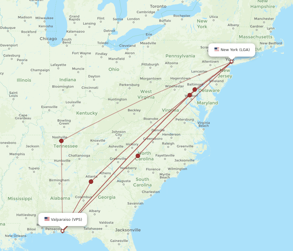 LGA to VPS flights and routes map