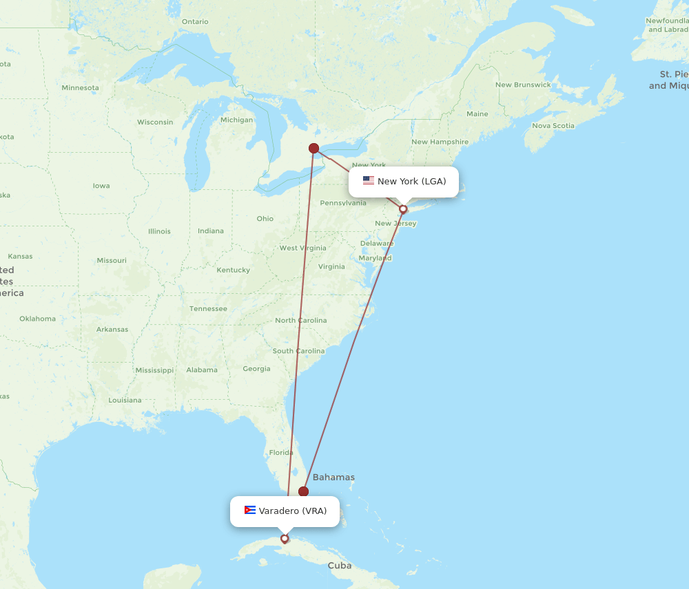 LGA-VRA flight routes