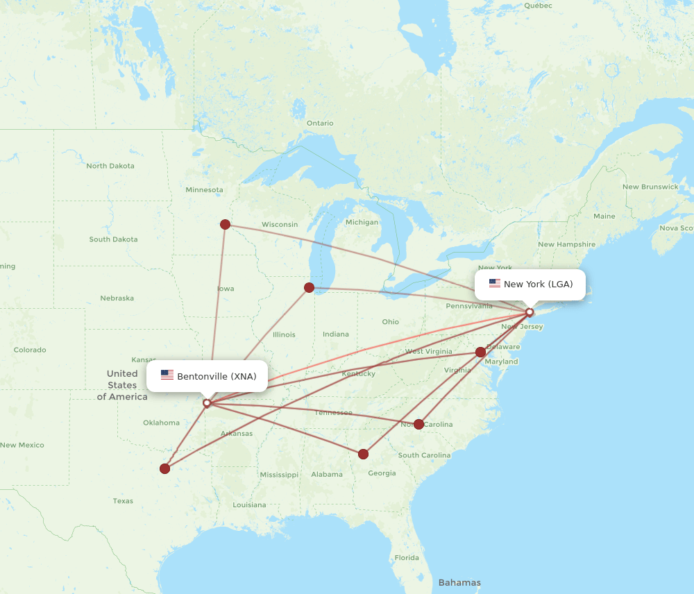 LGA to XNA flights and routes map