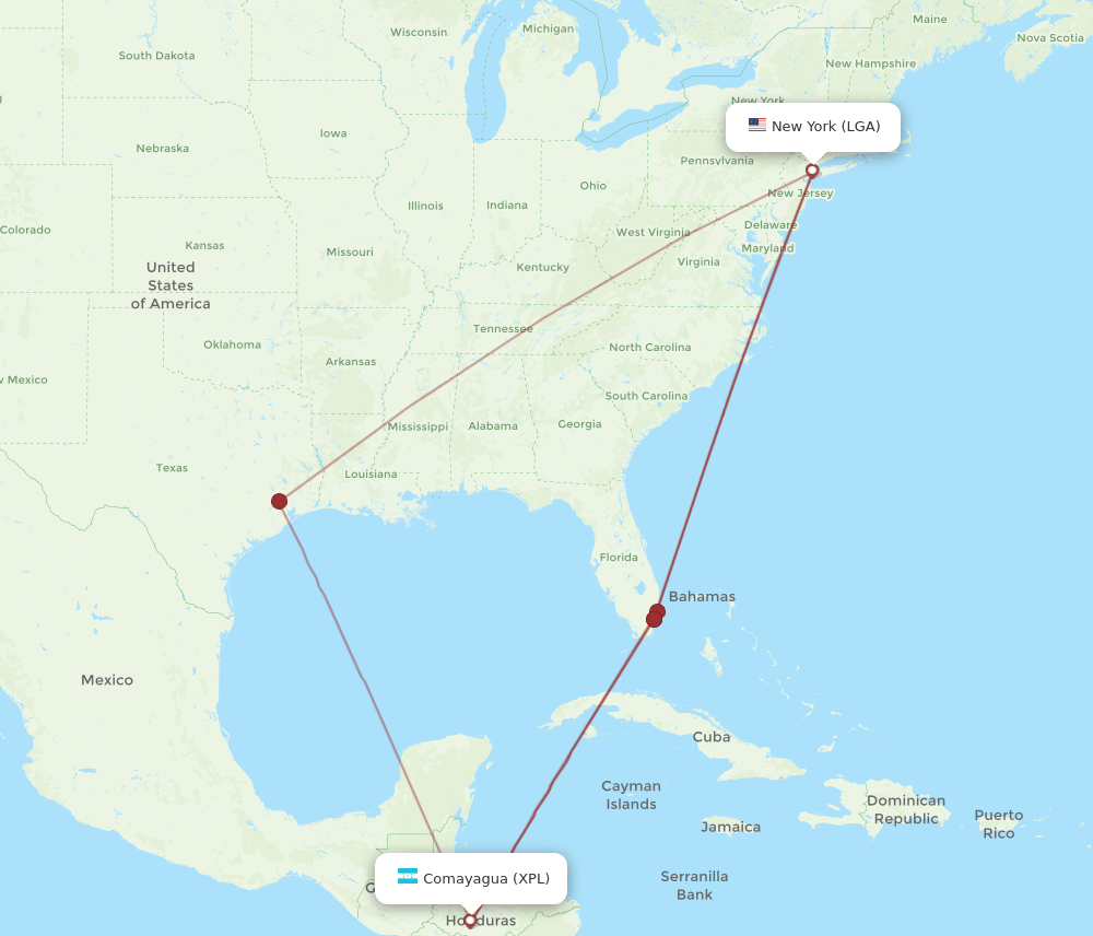 LGA-XPL flight routes