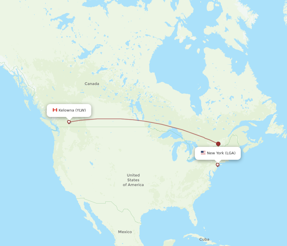 LGA to YLW flights and routes map