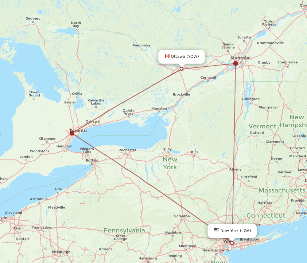 LGA to YOW flights and routes map