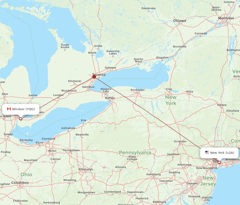 LGA-YQG flight routes