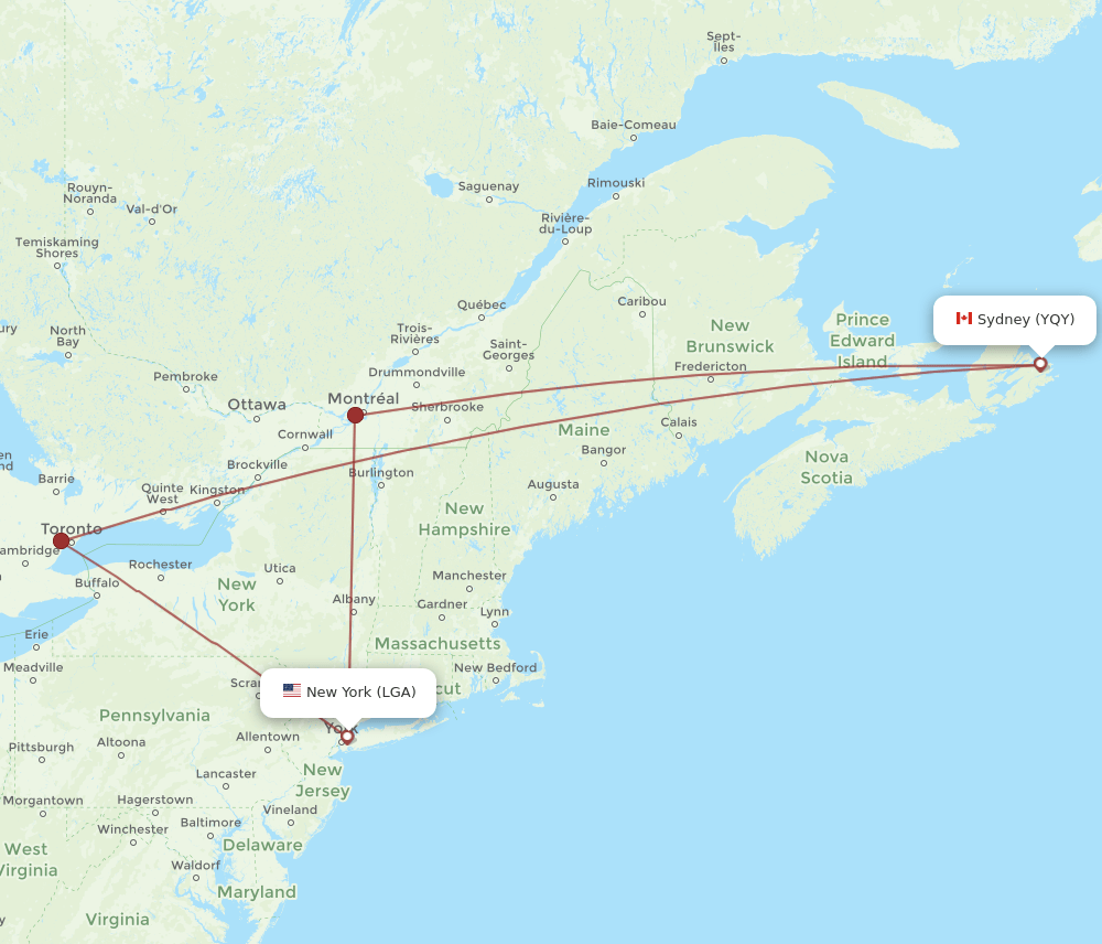 LGA-YQY flight routes