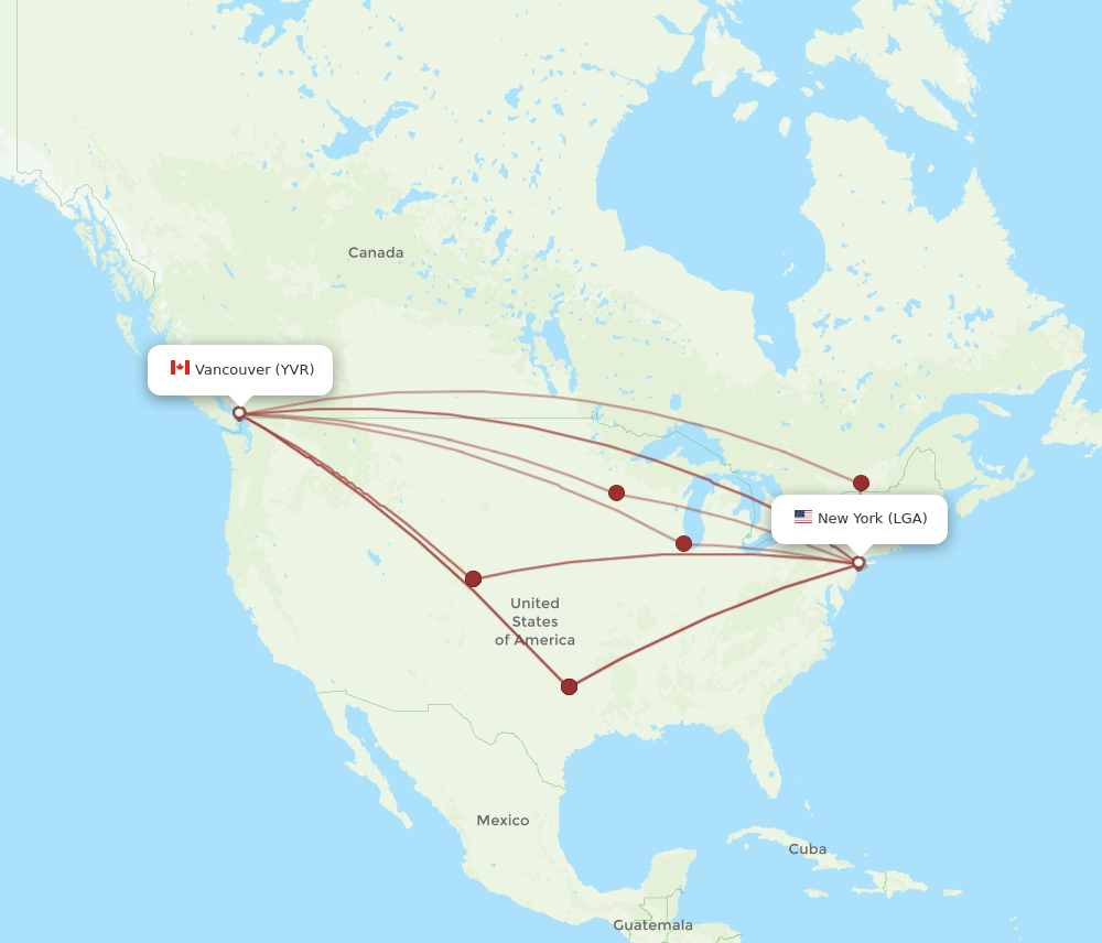 LGA to YVR flights and routes map