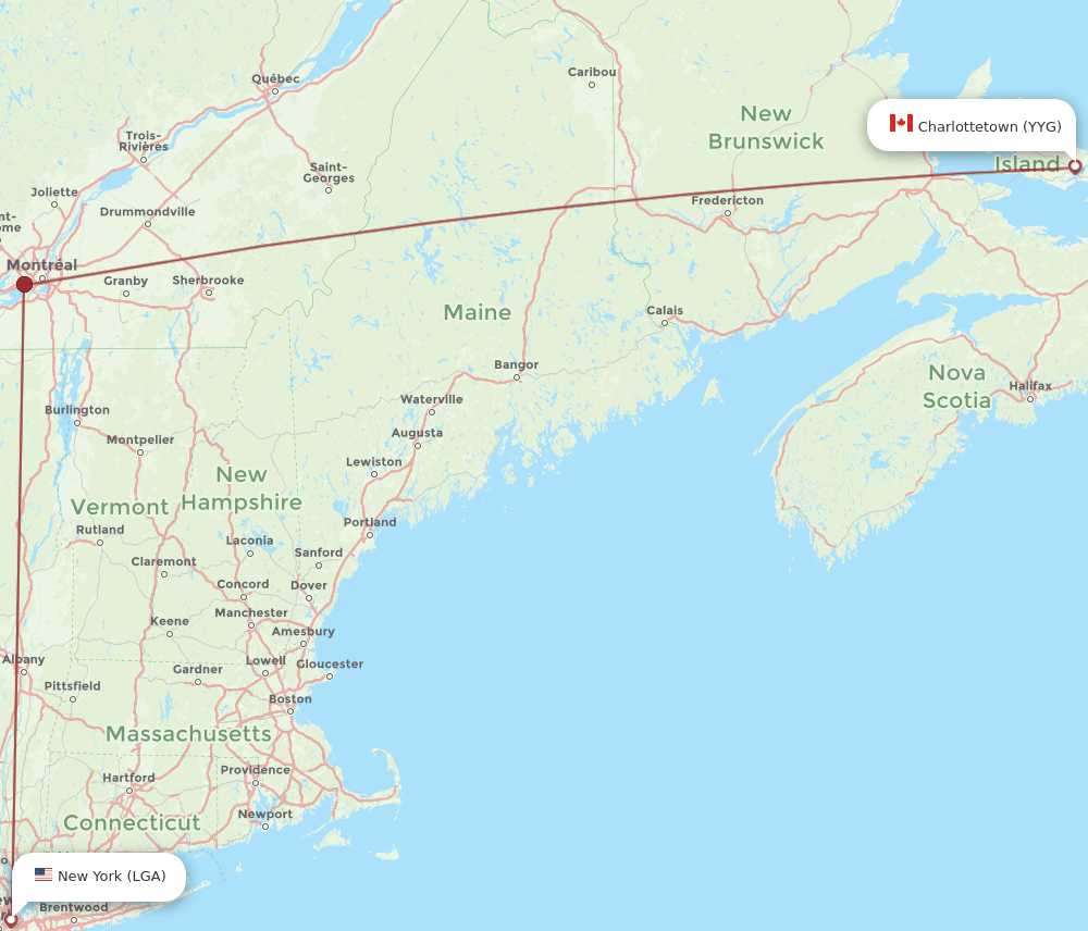 LGA-YYG flight routes