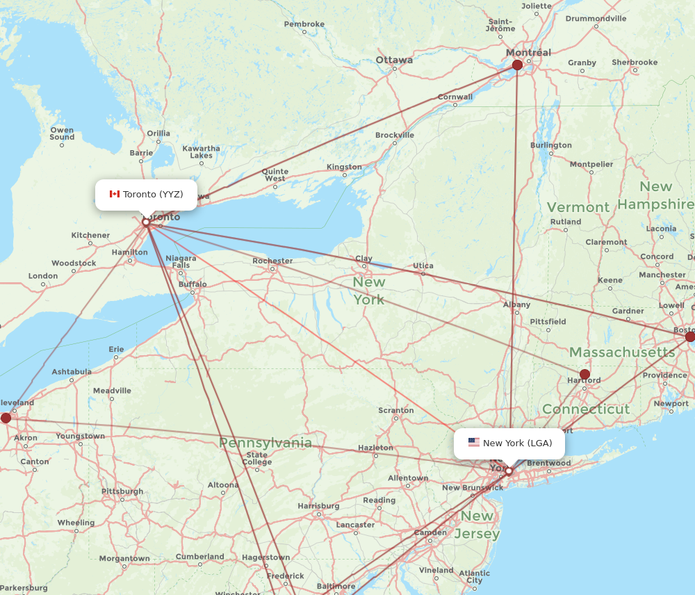 LGA to YYZ flights and routes map