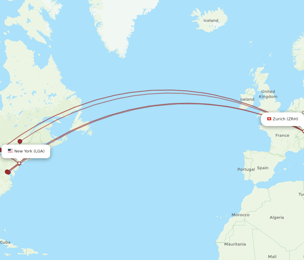 LGA-ZRH flight routes