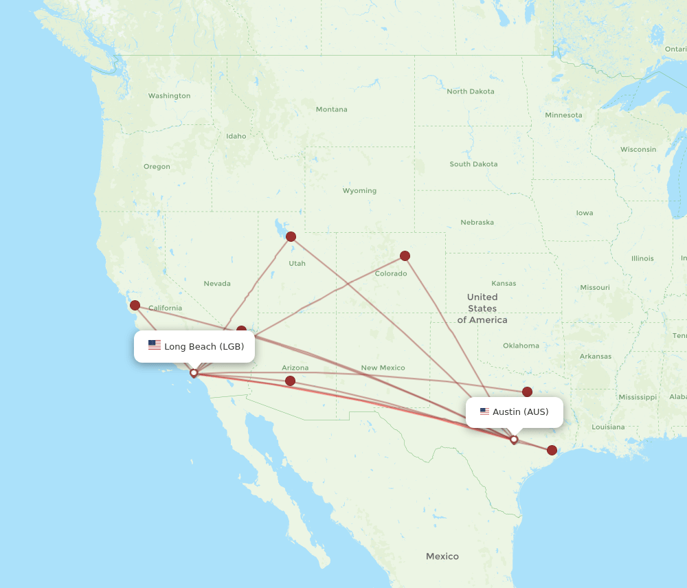 LGB-AUS flight routes