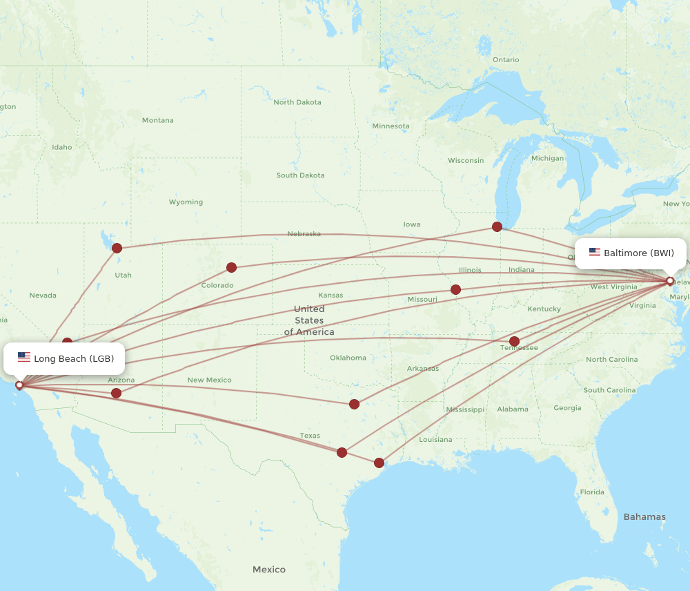 LGB-BWI flight routes