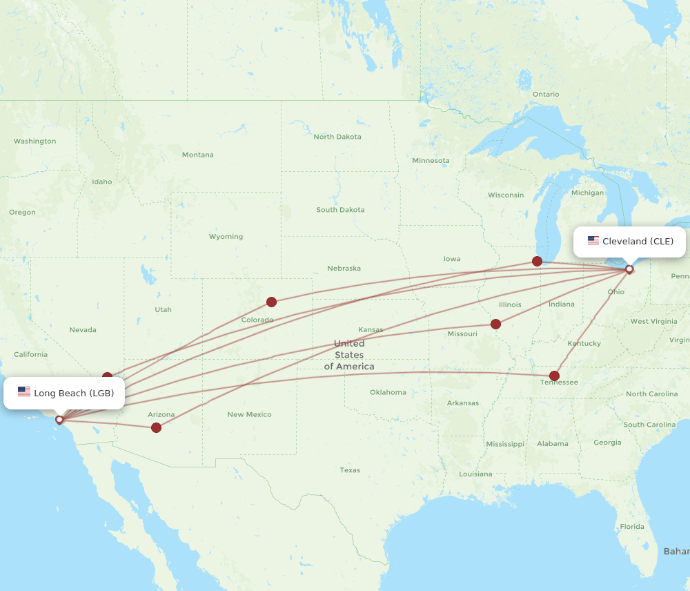 LGB-CLE flight routes