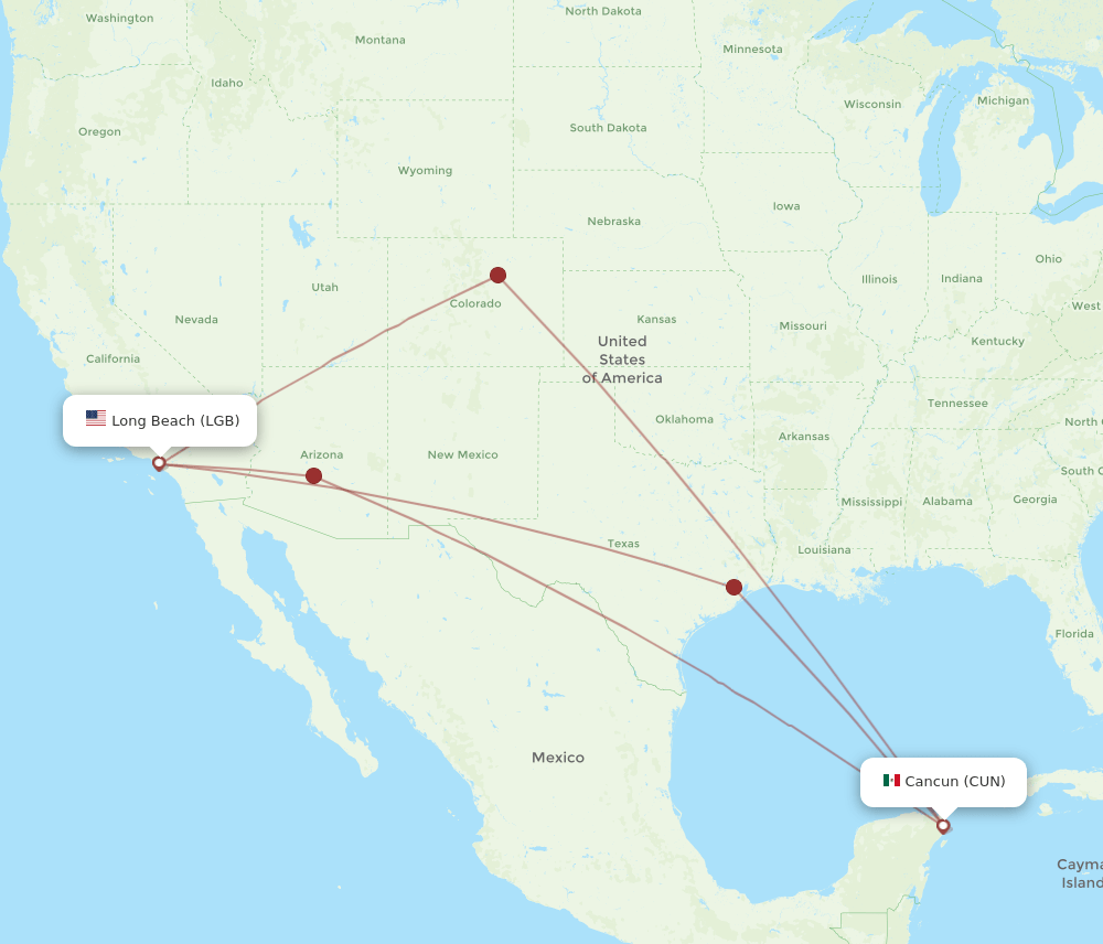 LGB-CUN flight routes