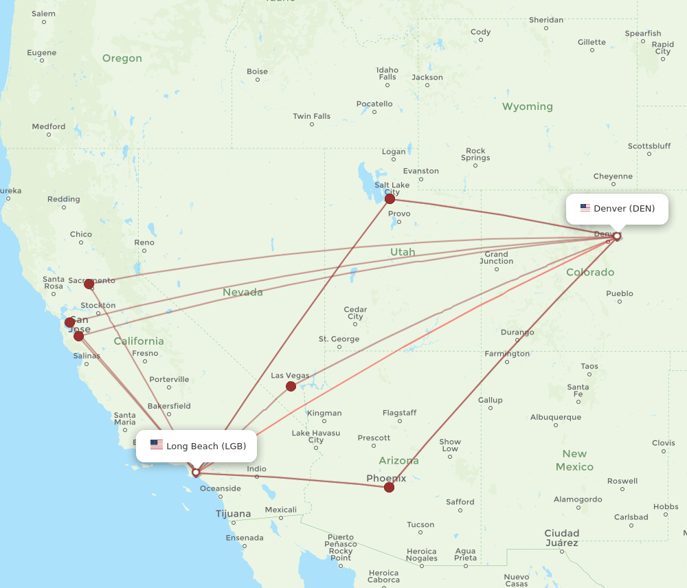 LGB-DEN flight routes