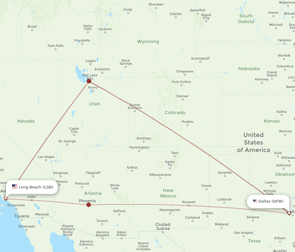 LGB-DFW flight routes