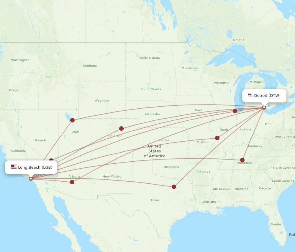 LGB-DTW flight routes