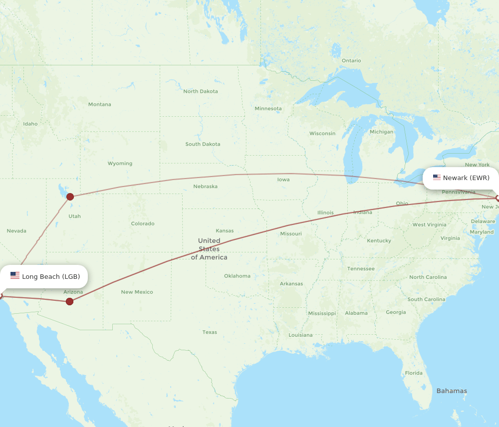 LGB-EWR flight routes
