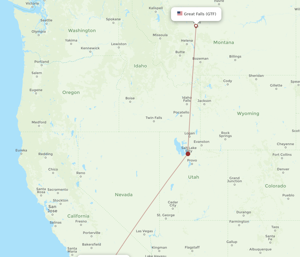 LGB to GTF flights and routes map