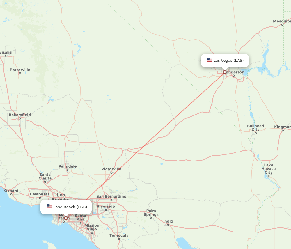 Long Beach - Las Vegas route map and flight paths