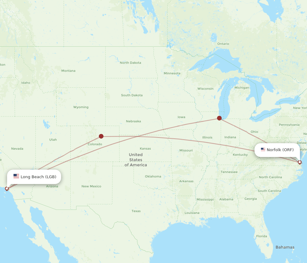 LGB to ORF flights and routes map