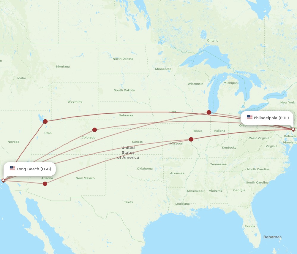 LGB-PHL flight routes
