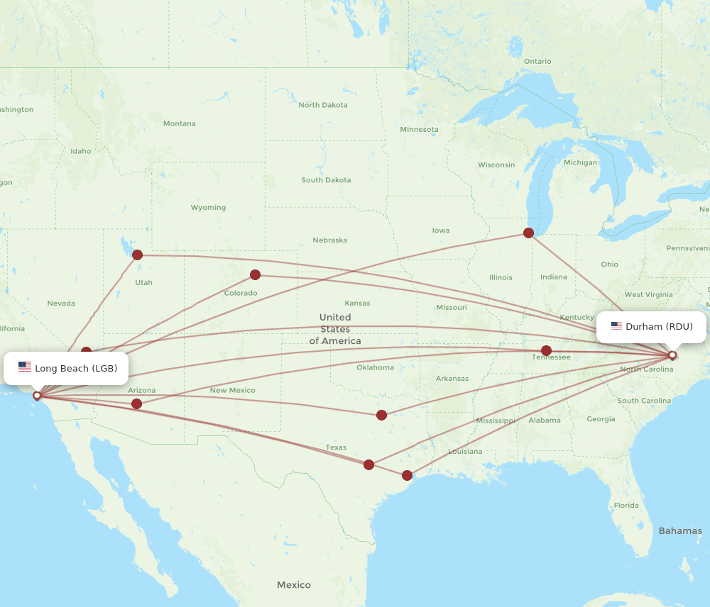 LGB-RDU flight routes