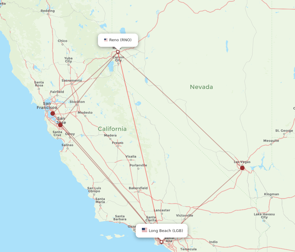 LGB to RNO flights and routes map