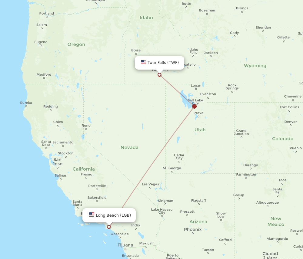 LGB-TWF flight routes